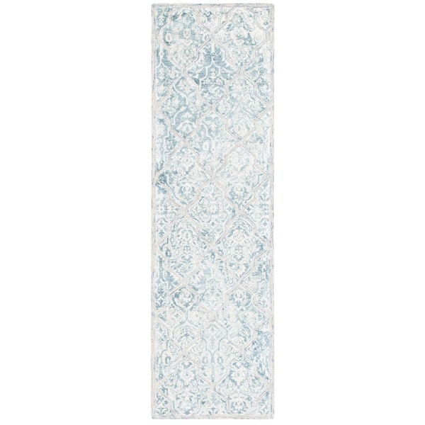 Restoration Vintage 2 ft. x 8 ft. Blue/Ivory Distressed High-Low Runner Rug