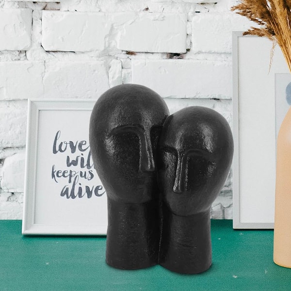 Benjara 11 in. Black Polyresin Couple Head Sculpture