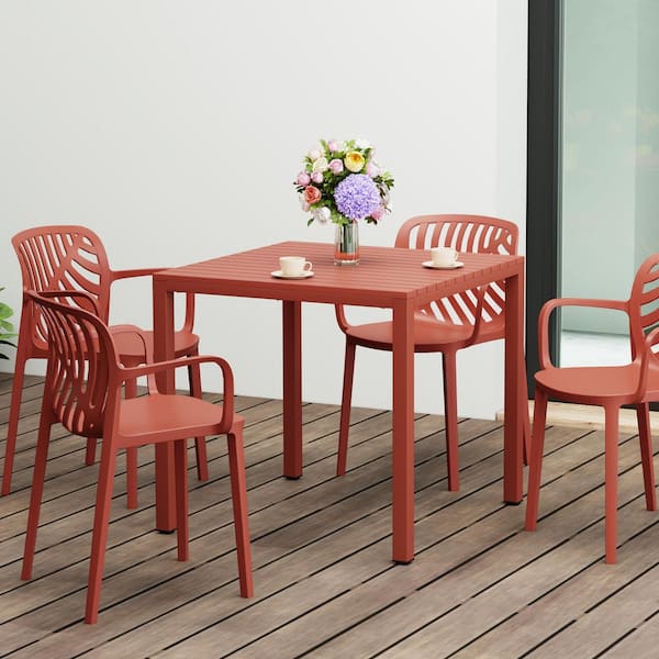 Frond&Form Modern Outdoor 31.5" Poly Plastic Square Table Top Patio Bistro Dining Table, Red