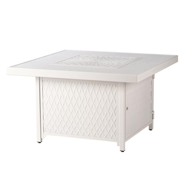42 in. x 42 in. White Square Aluminum Propane Fire Pit Table with Glass Beads, 2 Covers, Lid, 55,000 BTUs