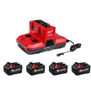 M12 & M18 12-Volt/18-Volt Lithium-Ion PACKOUT Four Bay Simultaneous Super Charger w/ (4) M18 5.0 Ah Batteries