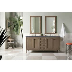 Chicago 72 in. W x 23.5 in.D x 33.8 in.H Double Vanity in Whitewashed Walnut with Quartz  Top in Charcoal Soapstone