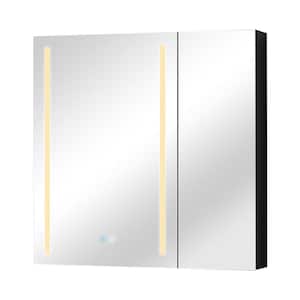 30 in. W x 30 in. H Black Aluminum Recessed/Surface Mount Bathroom Medicine Cabinet with Mirror