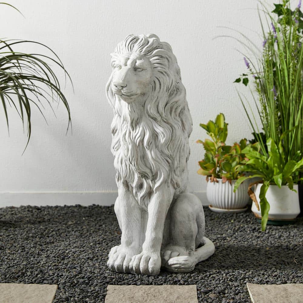 27.75" White Faux Stone Guardian Lion Garden Statue