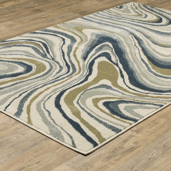 Brixworth Ivory/Blue 5 ft. x 7 ft. Abstract Swirl Polypropylene Indoor Area Rug