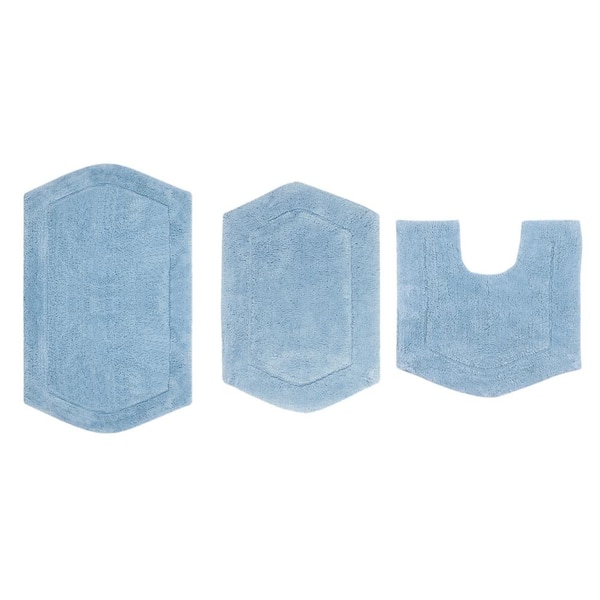 Waterford Collection 100% Cotton Tufted Bath Rug, 3-Pcs Set with Contour, Blue