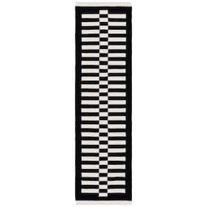 Striped Kilim Black Ivory 2 ft. x 8 ft. Border Striped Runner Rug