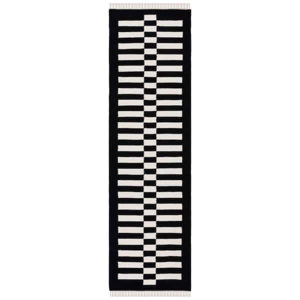 SAFAVIEH Striped Kilim Black Ivory 2 ft. x 8 ft. Border Striped Runner Rug