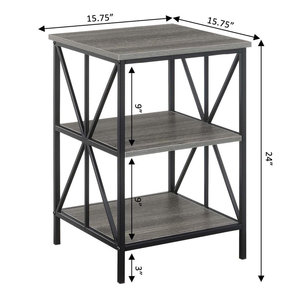 Weathered Gray Starburst 16" Metal & Wood End Table with Shelves