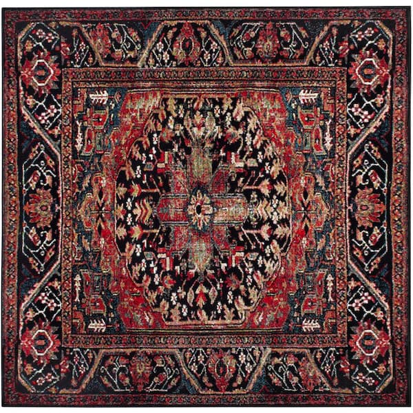 SAFAVIEH Vintage Hamadan Red/Multi Doormat 3 ft. x 3 ft. Antique Medallion Square Area Rug