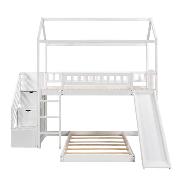 Z-joyee 41.60 in. W White Twin Bunk Bed with 2-Drawers and Slide, House ...