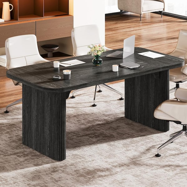 BYBLIGHT Moronia 62 in. Rectangle Black Wood Conference Table Desk, Seminar Table with Double Pedestal for Office Meeting Room