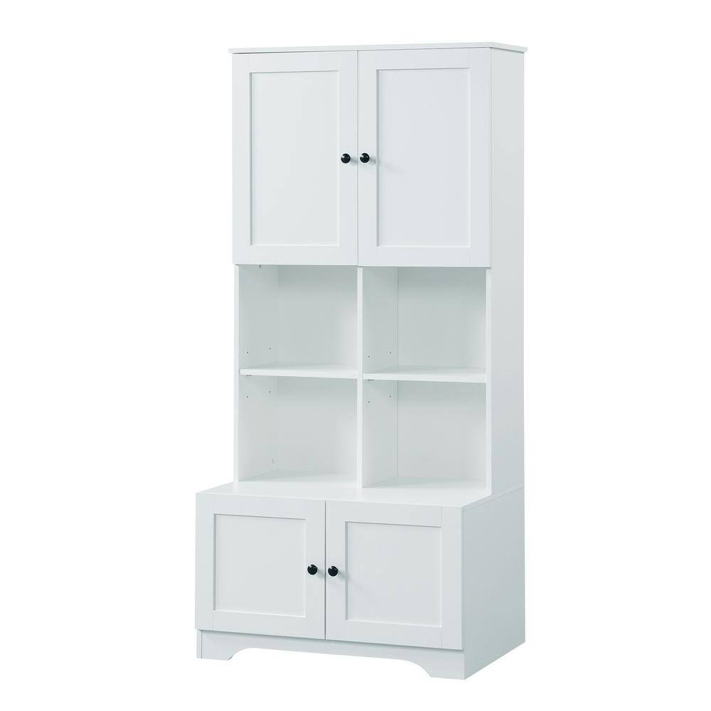 31 in. W x 12 in. D x 67 in. H White MDF Linen Cabinet with 4-Doors, Adjust