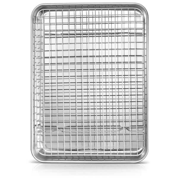 1-Piece Stainless Steel Baking Sheet Pan with Cooling Rack Set Heavy Duty Rust-Free Oven Safe Dishwasher Safe