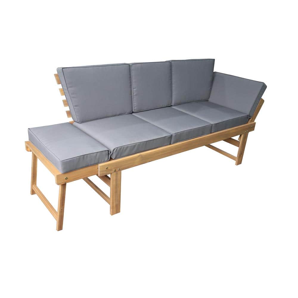 Outdoor Acacia Wood 3-Person Patio Bench with Fold Down Table