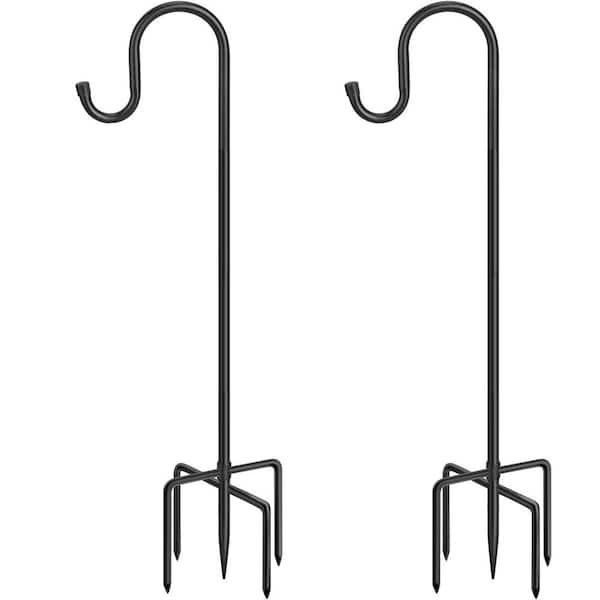 48 in. Heavy Duty Shepherds Hooks Black Metal Garden Hanging Stake with 5 Prong Base for Outdoor Use (2-Pack)