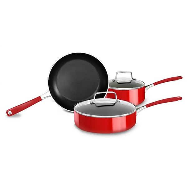 KitchenAid Aluminum Nonstick 5-Piece Empire Red Cookware Set with Lids