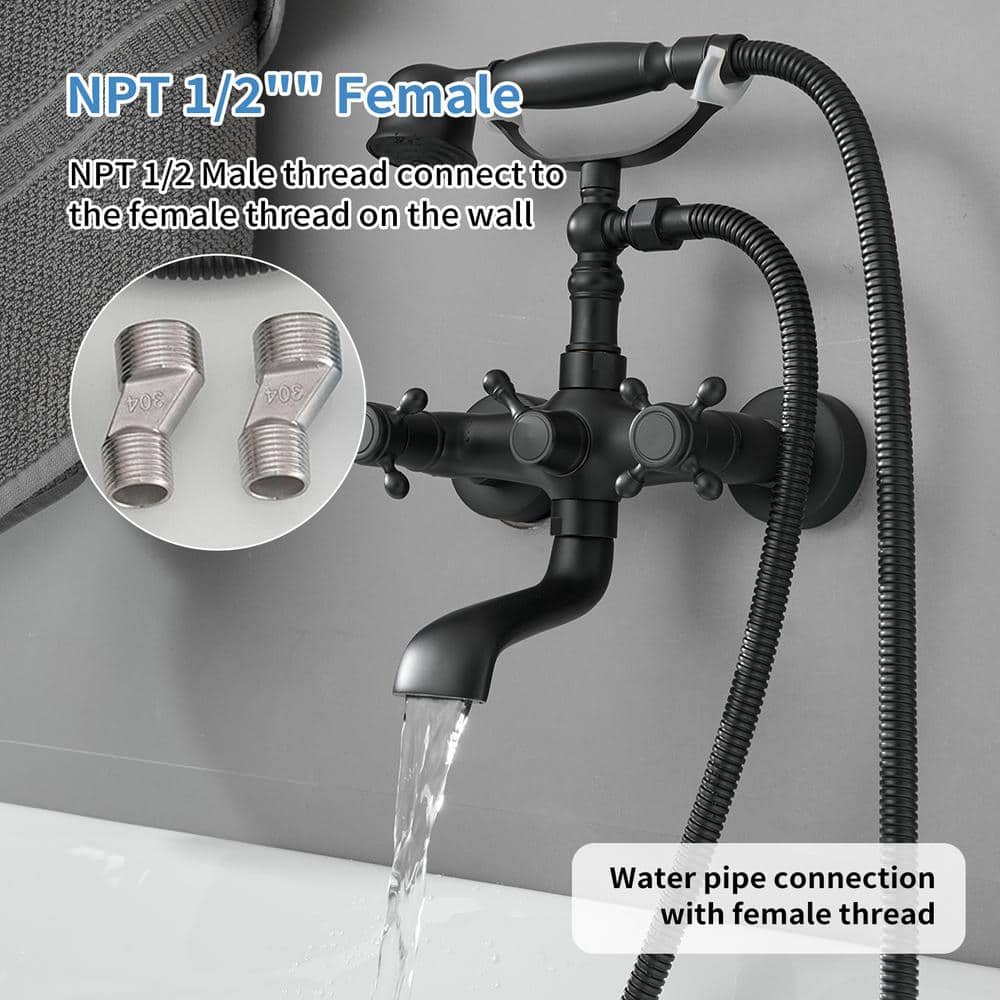 Matte Black Double Handle Wall Mount Tub Faucet