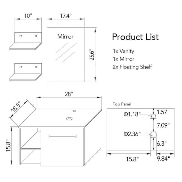 28 in. W x 19 in. D x 16 in. H Single Sink Bath Vanity in Black with Black Solid Surface Top and Mirror