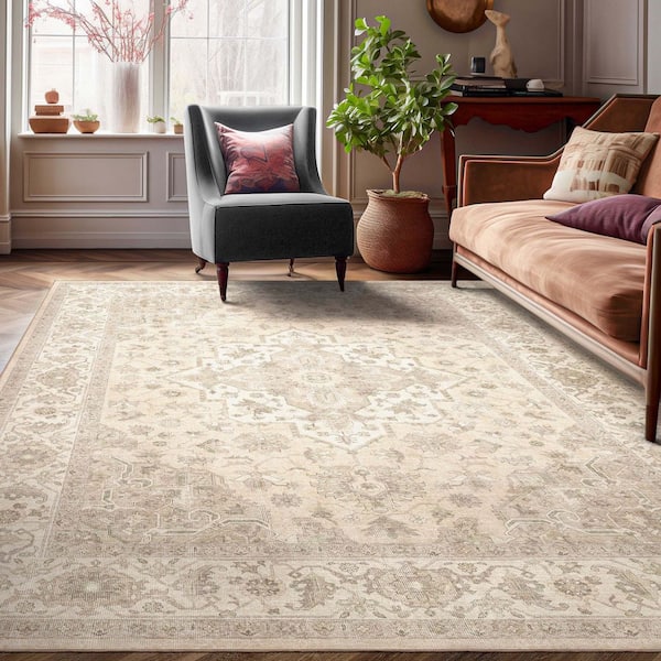 Apollo Cedar Medallion Oriental, Beige Green 5 ft. 3 in. x 7 ft. 3 in., Area Rug