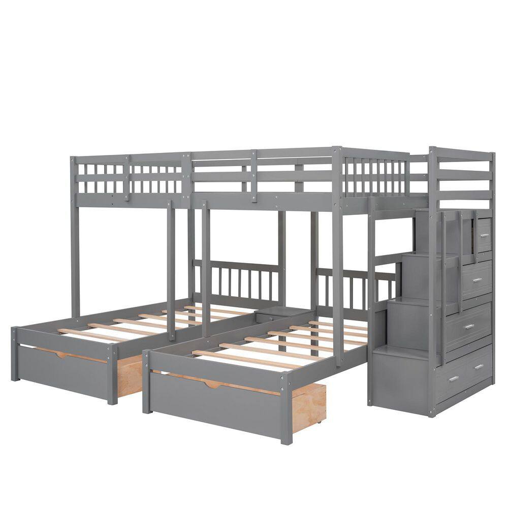 Donason Gray Full Over Twin and Twin Triple Bunk Bed ZY-P540827 - The ...