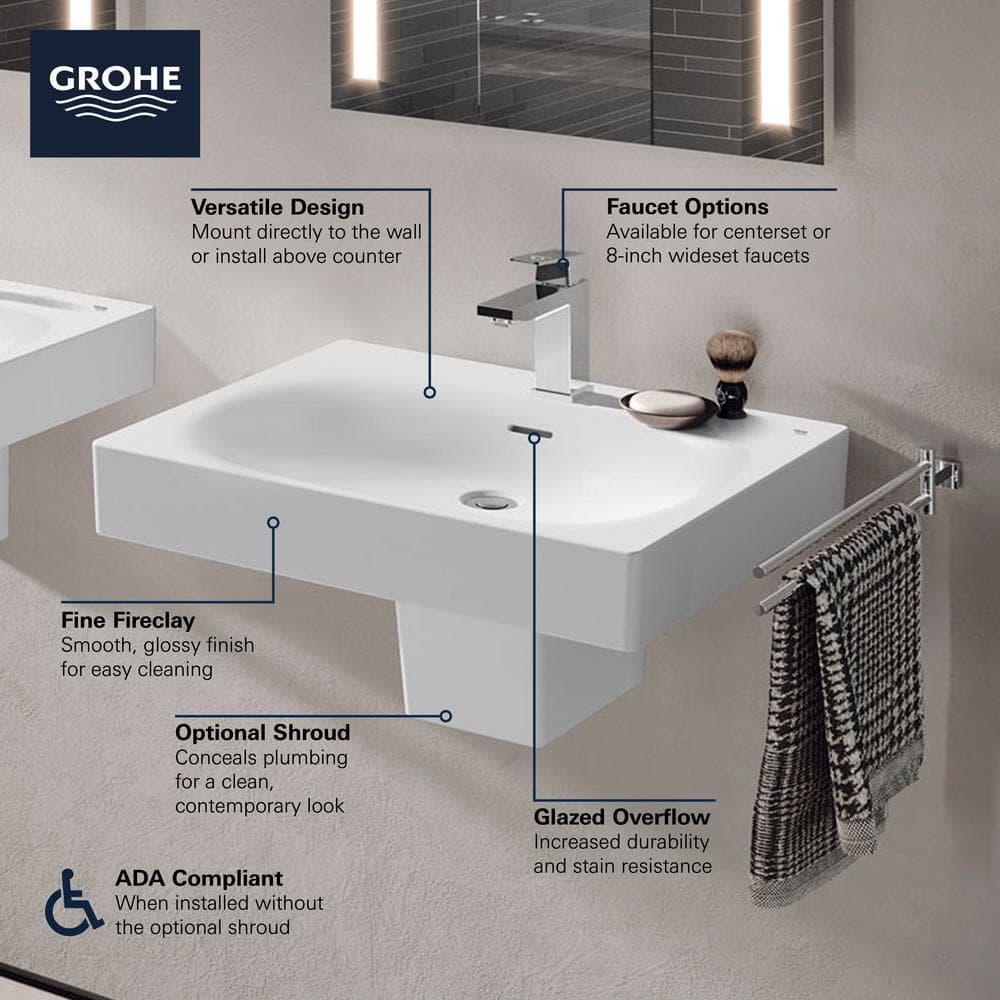 Alpine White Ceramic 24" Wall-Mount Bathroom Sink