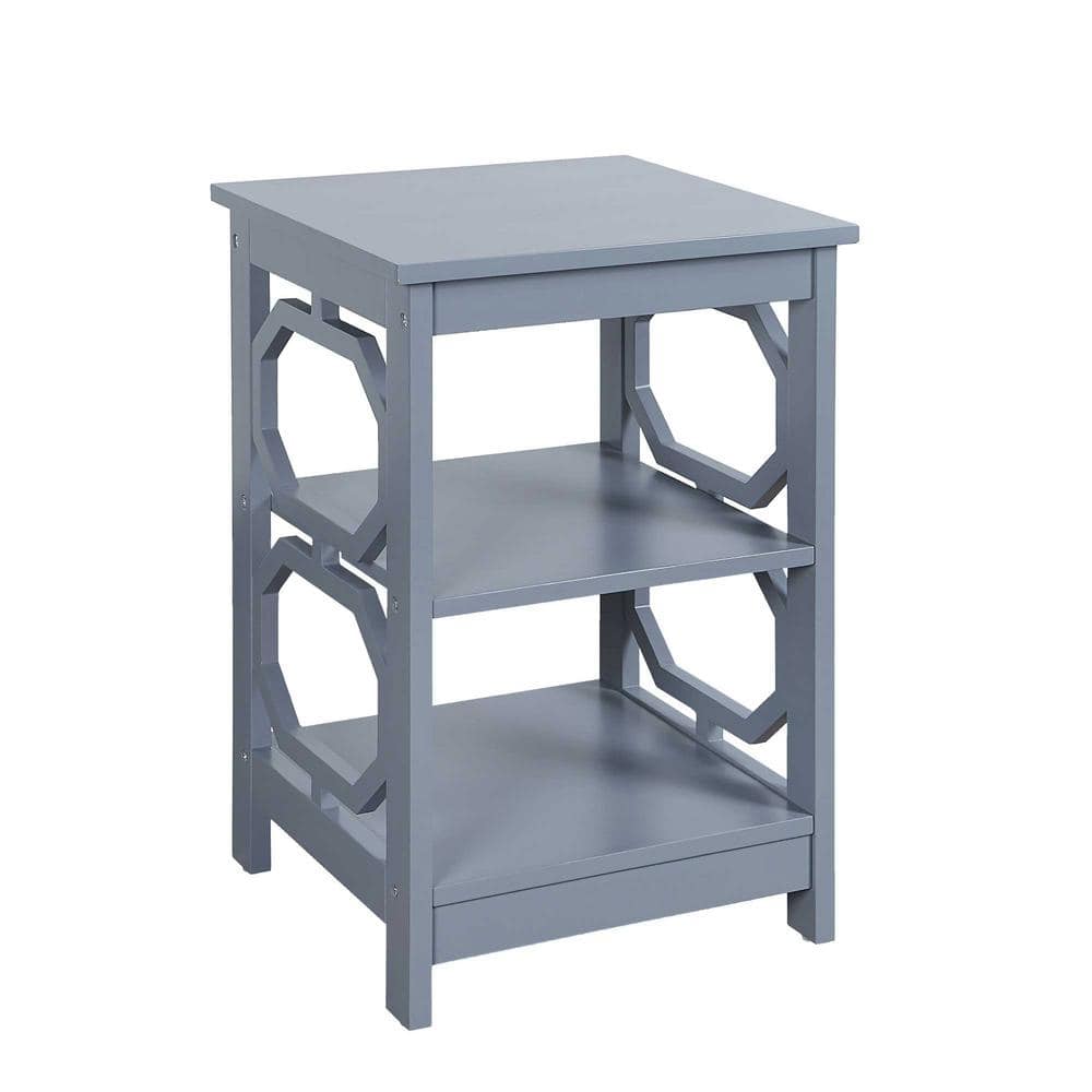 Gray Round Wood End Table with Shelves