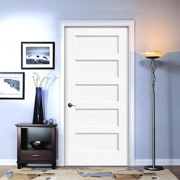 36 in. x 80 in. Conmore White Paint Smooth Solid Core Molded Composite Single Prehung Interior Door