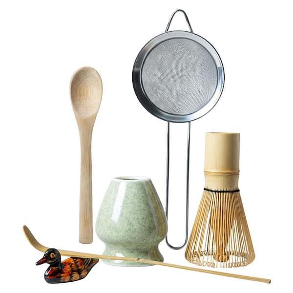 Matcha Whisk Set Ceramic Holder Bamboo Scoop Sifter Spoon Japanese Tea Tools for Ceremony and Home Gift Kit