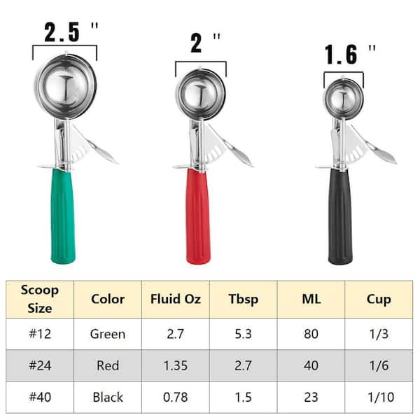 Numhew 3-Piece 18/8 Stainless Steel Cookie Scoop Set Multi-Colored
