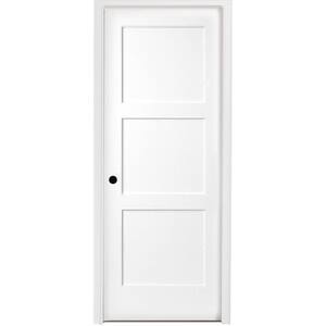 28 in. x 80 in. 3-Panel Equal Shaker White Primed RH Solid Core Wood Single Prehung Interior Door with Bronze Hinges