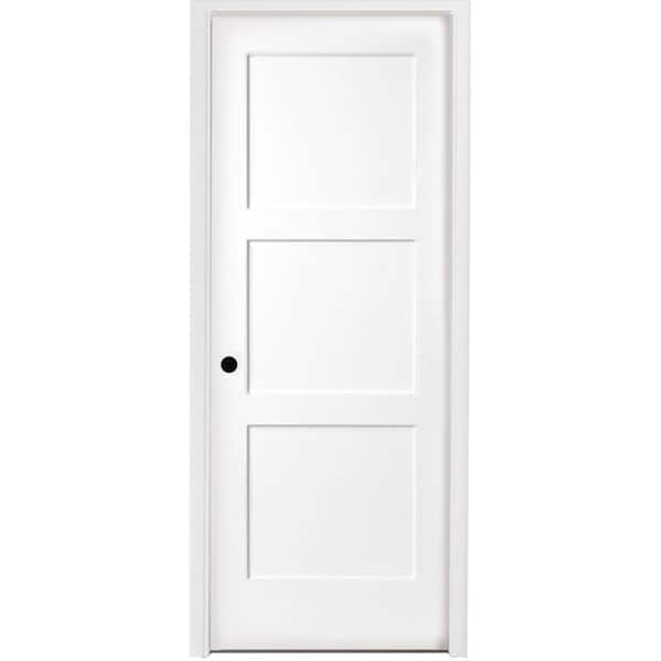 Steves & Sons 32 in. x 80 in. 3-Panel Equal Shaker White Primed RH ...