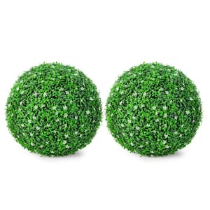 2-Pcs Artificial 19 in. White Flower Grass Topiary Balls Faux Balls Indoor Outdoor