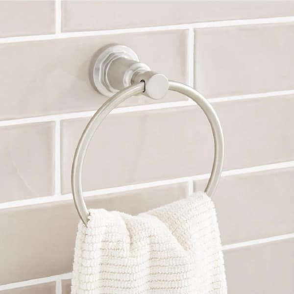 SIGNATURE HARDWARE Greyfield Wall Mounted Towel Ring in Brushed Nickel