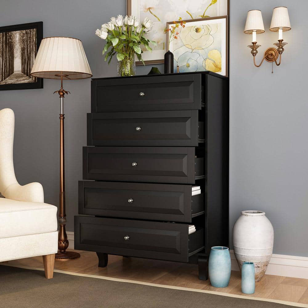 Black MDF 5-Drawer Vertical Chest of Drawers