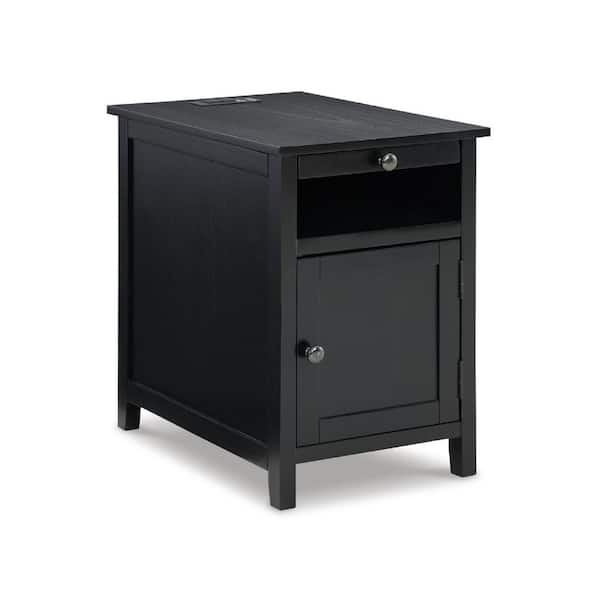 Signature DESIGN BY ASHLEY Treytown 15.5 in. Black Rectangle MDF Chairside End Table with USB Ports and Outlets