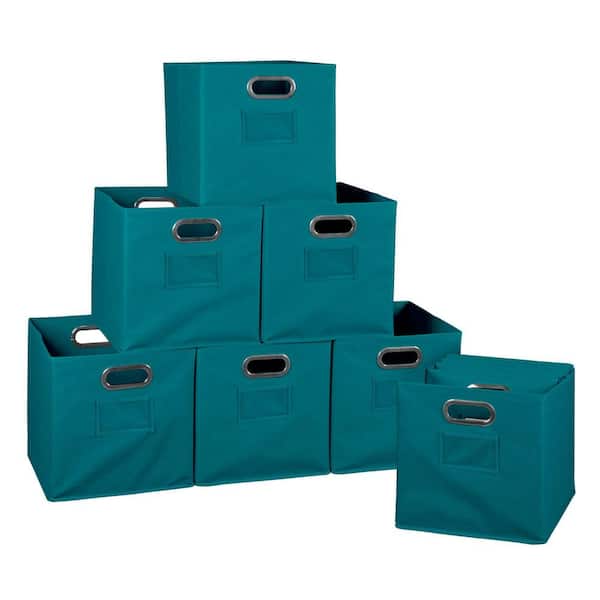 Regency HDCHTOTE12PKTL 12 in. H x 12 in. W x 12 in. D Teal Fabric Cube Storage Bin 12-Pack - 1