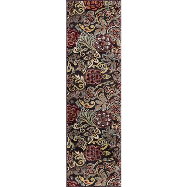 Tayse Rugs Deco Abstract Brown 2 ft. x 10 ft. Indoor Runner Rug