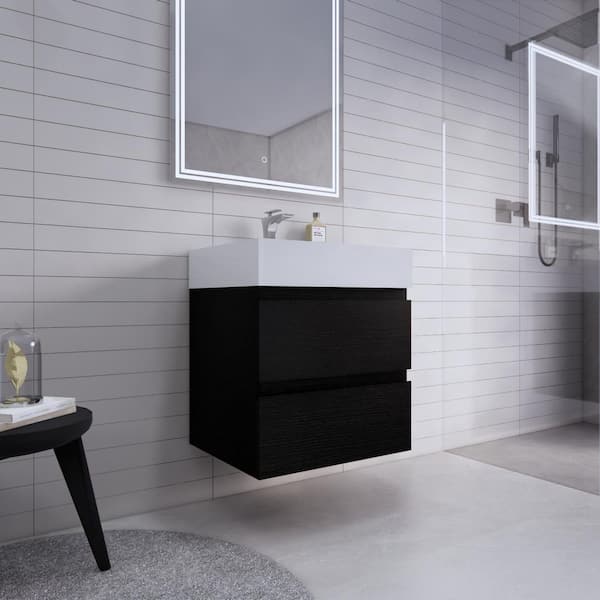 Monterey 24 in. W x 20 in. D x 26 in. H Single Sink Floating Bath Vanity in Rich Black with White Acrylic Top