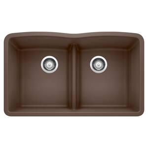 DIAMOND Undermount Granite Composite 32.06 in. 50/50 Double Bowl Kitchen Sink with Low Divide in Cafe Brown