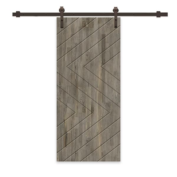 CALHOME 30 in. x 80 in. Weather Gray Stained Pine Wood Modern Interior Sliding Barn Door with Hardware Kit