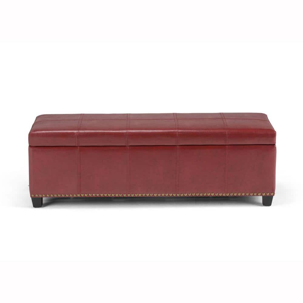 Radicchio Red Bonded Leather Storage Bench Ottoman