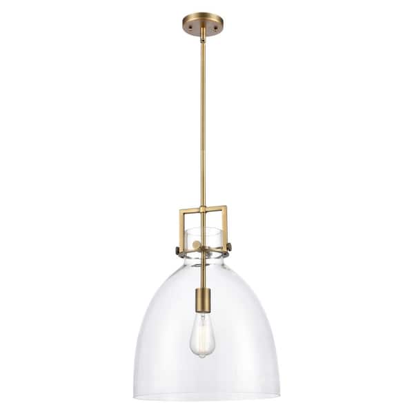 Newton Bell 100-Watt 1-Light Brushed Brass Shaded Mini Pendant Light with Clear Glass Shade