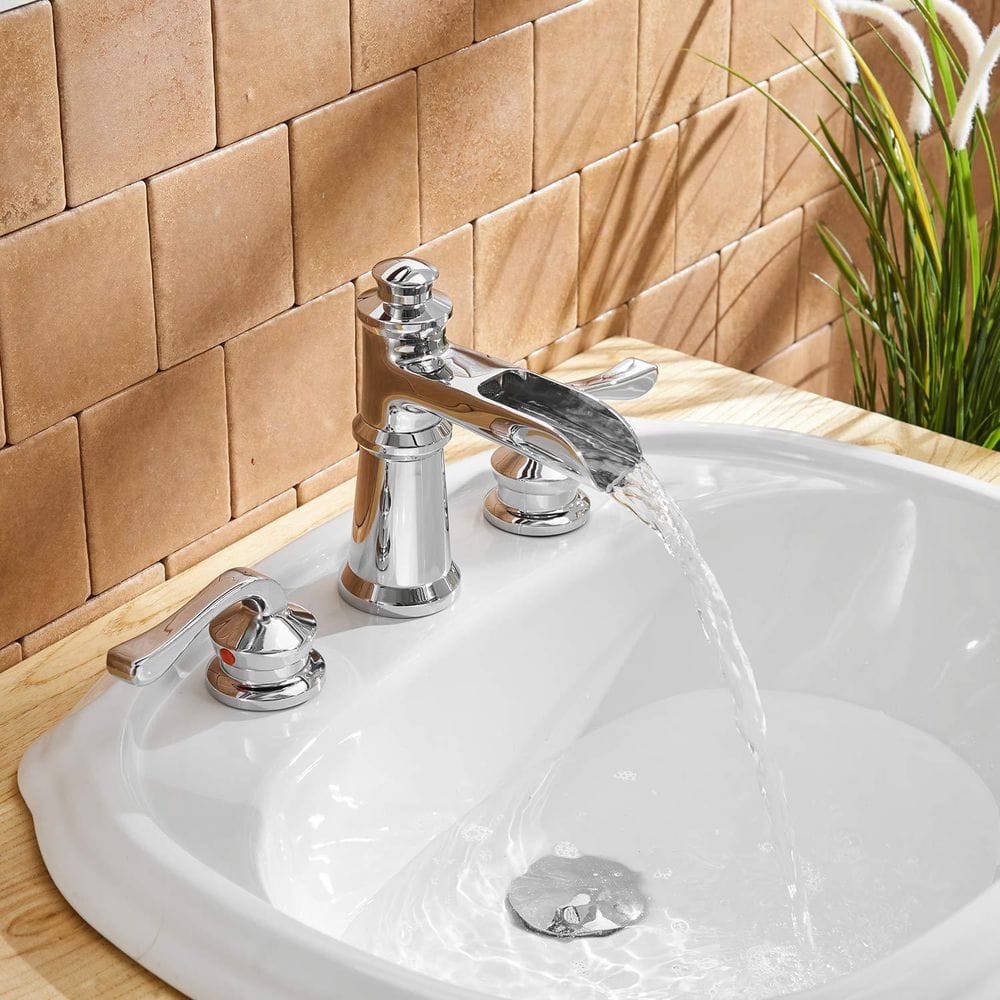 Polished Chrome Waterfall Widespread 2-Handle Bathroom Faucet