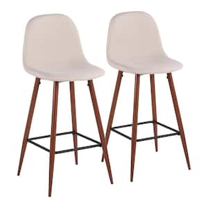 Pebble 39.25 in. Beige Fabric and Walnut High Back Metal Bar Stool (Set of 2)
