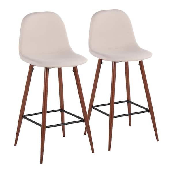Lumisource Pebble 39.25 in. Beige Fabric and Walnut High Back Metal Bar Stool (Set of 2)