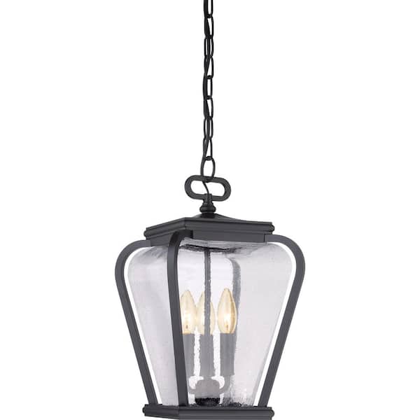 Quoizel Province 3-Light Mystic Black Lantern Pendant with Clear Seeded Glass