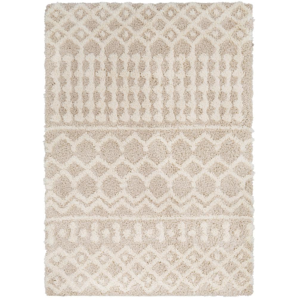 Beige Moroccan Shag Area Rug, 6'7" x 9'6", Synthetic