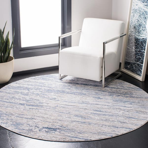 Amelia Ivory/Blue Doormat 3 ft. x 3 ft. Round Abstract Striped Area Rug