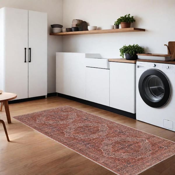 HomeRoots Red Tan and Pink 3 ft. x 8 ft. Floral Area Rug